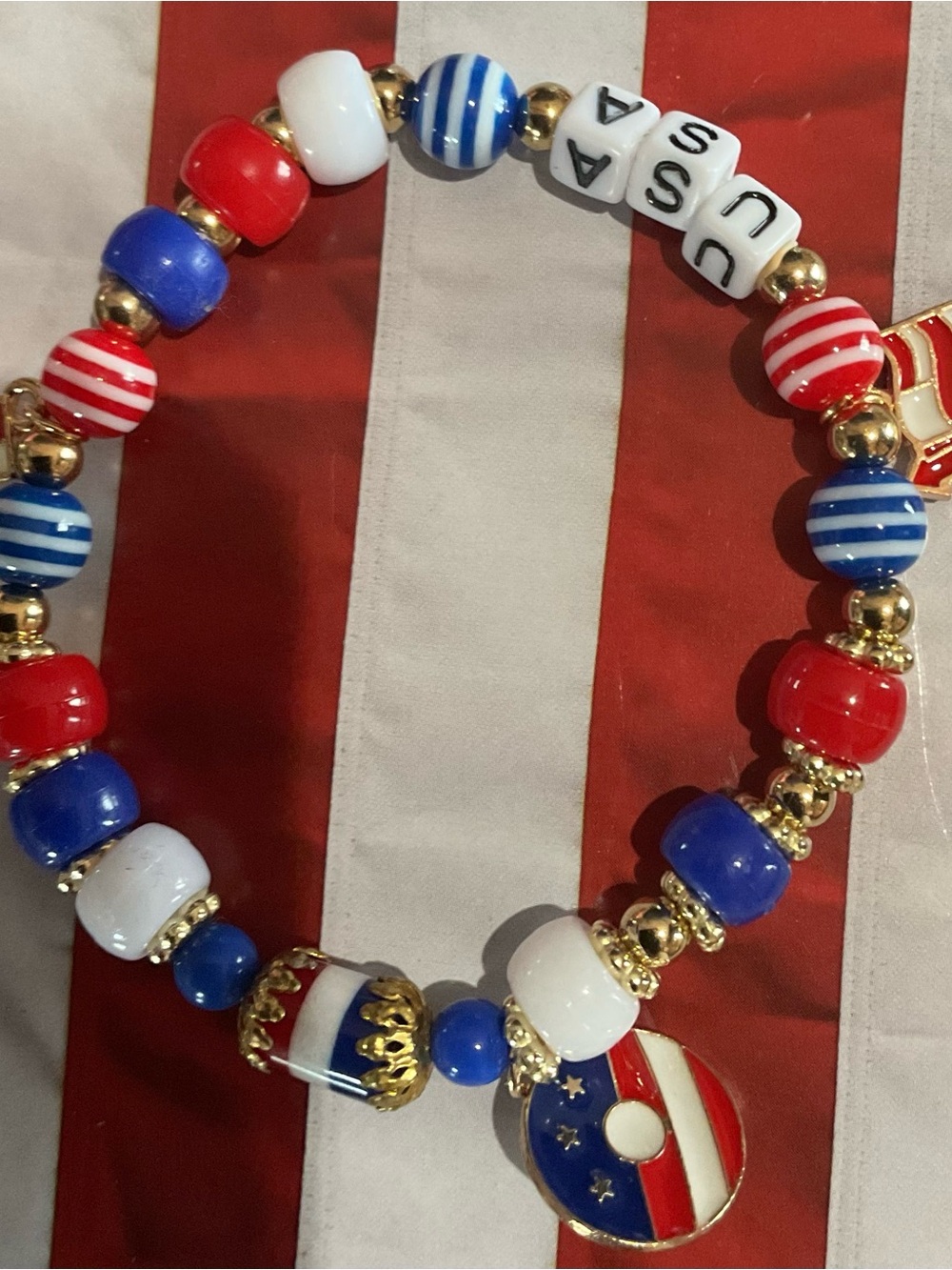Lulu's Red White and Blue USA Beaded Charm Bracelet